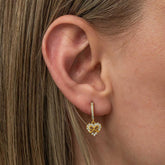 Boucles d'oreilles pendantes en forme de cœur et ruban argenté et doré pour femme